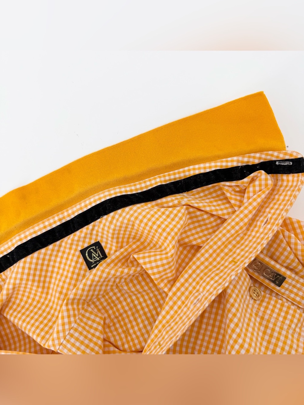 Cavi Men 4XL Shirt Short Sleeve Orange White Gingham Plaid Urban Streetwear Flaw - Picture 16 of 16
